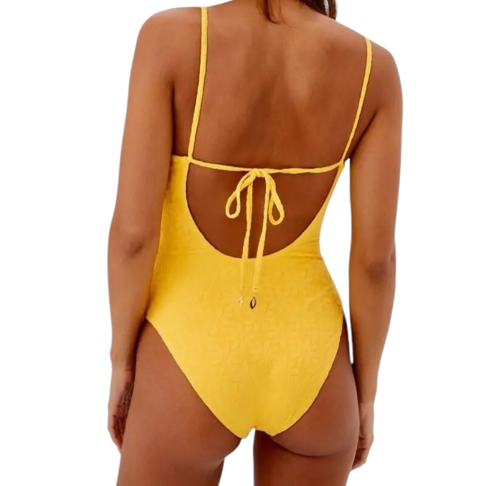 TRINA TURK yellow Joplin Jacquard Cutout Plunge One-Piece Swimsuit Size 12 NWT - Picture 8 of 11